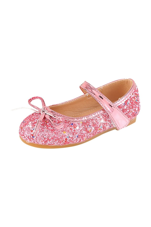 Little Girl Shoes Flower Girl Glitter Sequins Close Toe Shoes with Bow Down Dress Up Shoes for Girls 4-6 Baby Cute Flat Princess Shoes for Communion Wedding and Stage Performance