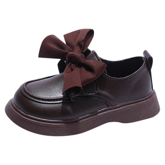 LNMQLPDBS Little Girl Shoes Solid Color Leather Shoes 1-12 Year Old Middle School Girls Single Shoe Girls Bow Knot Comfort Soft Sole Non-Slip Dressy Shoes Match with School Uniform Girls Summer Shoes