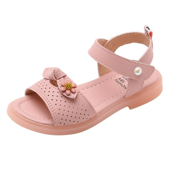 LNMQLPDBS Little Girls Sandals Hollow Out Design Bow Decoration Non-Slip Sole Sandals Comfort Breathable Open Toe Flower Girl Princess Dress Sandals Beach Shoes for Kids Pink 3.5-4 Years
