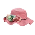 thumbnail image 1 of LNMQLPDBS Little Girls Straw Sun Hat with Colorful Beauty Flowers Summer Beach Cap Ruffle Foldable Sun Visor Hats Wide Brim Floppy Hats Spring Summer Outdoor Shade Hat for Tea Party Tourism, 1 of 4