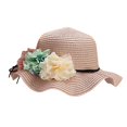 thumbnail image 1 of LNMQLPDBS Little Girls Straw Sun Hat with Colorful Beauty Flowers Summer Beach Cap Ruffle Foldable Sun Visor Hats Wide Brim Floppy Hats Spring Summer Outdoor Shade Hat for Tea Party Tourism, 1 of 6