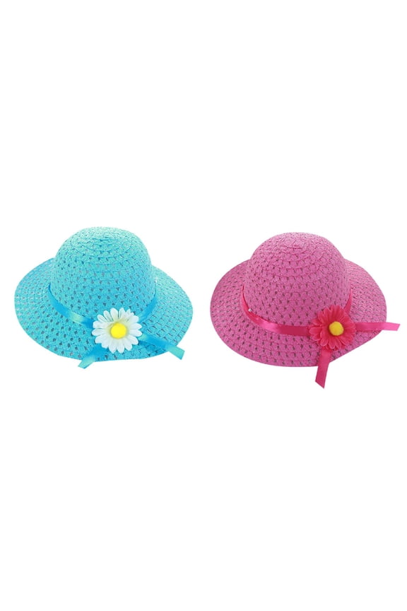 Little Girls Sun Hat Summer Beach Cap Baby Girls Wide Brim Visor Hat Cute Summer Beach Hats with Sunflower Toddler Girl Gifts Straw Hat for Tea Party Holiday Hot Pink One Size *2PCS