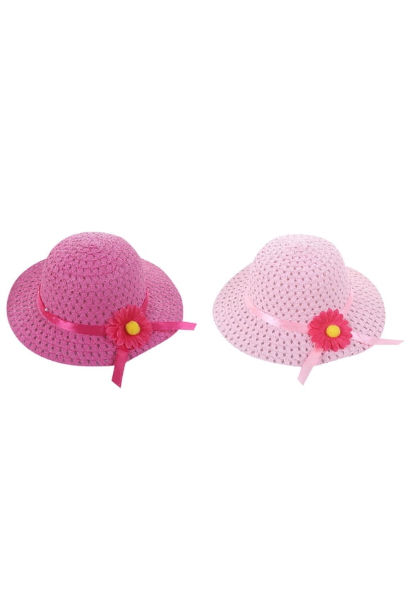 Little Girls Sun Hat Summer Beach Cap Baby Girls Wide Brim Visor Hat Cute Summer Beach Hats with Sunflower Toddler Girl Gifts Straw Hat for Tea Party Holiday Hot Pink One Size *2PCS