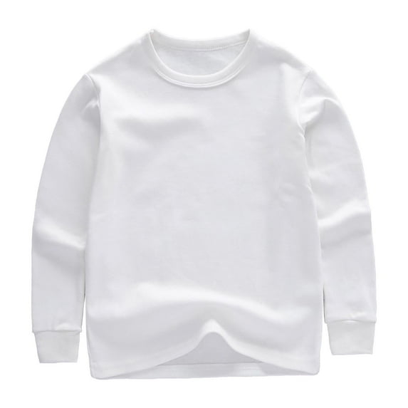 LNMQLPDBS Long Sleeve Tops Toddler Plain Tshirts Crewneck Sweatshirts Kids Fashion Drop Shoulder Solid Color Basic Pullover Tops Baby Clothes Unisex White 4-5 Years
