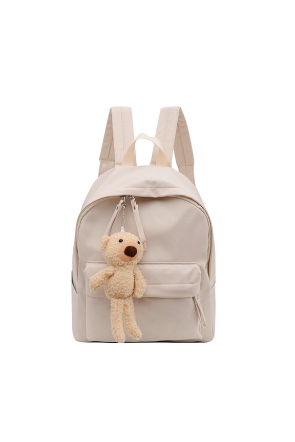 Men And Women Adult Fashion Solid Color Nylon Zipper Large Capacity Bear Pendant Student Backpack