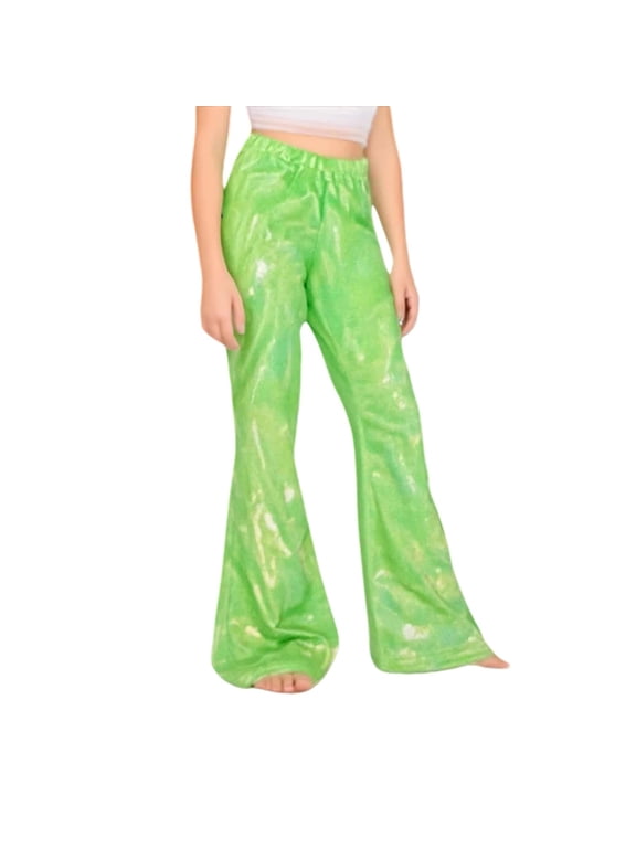 Metallic Flare Pants Girls Teen Tween Fall Winter Shiny Bell Bottoms Girls Clothing Elastic Waist Sparkly Party Dance Trousers Comfy Daily Wear