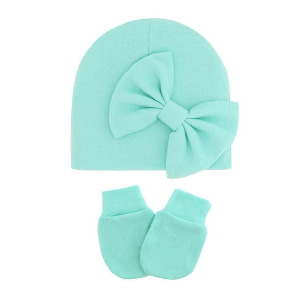 LNMQLPDBS Newborn Baby Hospital Hats Soft Beanie with Big Bow Soft Infant Caps Baby No Scratch Mittens Set for 0-6 Months Babies Gift Set for Boys Girls Cute Solid Color Infant Hat