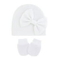thumbnail image 1 of LNMQLPDBS Newborn Baby Hospital Hats Soft Beanie with Big Bow Soft Infant Caps Baby No Scratch Mittens Set for 0-6 Months Babies Gift Set for Boys Girls Cute Solid Color Infant Hat, 1 of 4