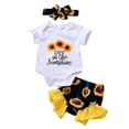 thumbnail image 1 of LNMQLPDBS Newborn Set Baby Sunflower Letters Printed Short Sleeve Romper Babysuit & Ruffle Hem Print Shorts & Bow Headband 3pcs Outfits Gift Sets for Newborn Girls Cute Summer Short Set, 1 of 9