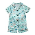 thumbnail image 1 of LNMQLPDBS Pajama Set Soft & Cute for Kids Silky Short Sleeve Shorts Pattern Printed Lapel Loungewear 1st Birthday Girl Outfit Satin Button Down Girls Boys Sleepwear for Summer, 1 of 3