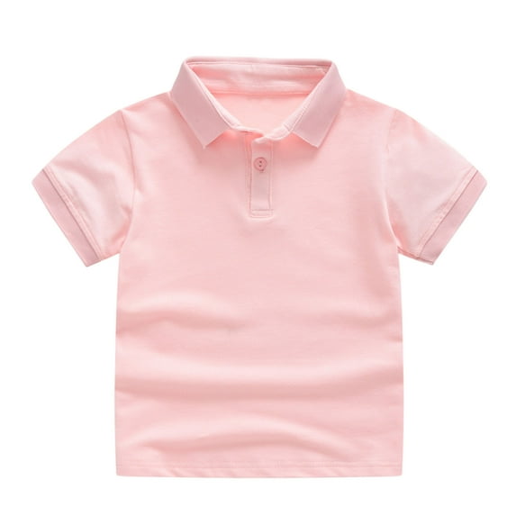 LNMQLPDBS Polo Shirts for Boys Turn Down Collar Button Down Shirt Toddler Solid Color Short Sleeve Tops Kids Clothes for Summer Pink 3 Years