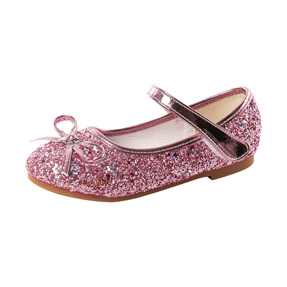 LNMQLPDBS Princess Shoes Little Kids Girls Glitter Sequins Low Heels Princess Dress Shoes with Bowknot Flower Girl Close-Toe Adjustable Strap Wedding Ballet Flats Shoes Party Dance Pink 4.5-5 Years
