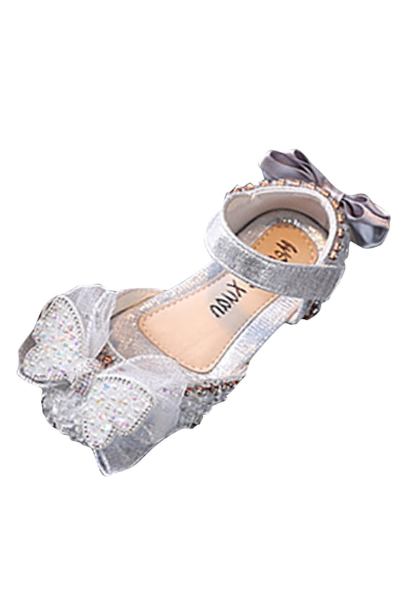 Princess Shoes Spring and Summer Girls Shining Bowknot Decoration Sandals Dress Dance Shoes Flat Adjustable Band Performance Shoes Size 5 Toddler Girl Shoes for Wedding
