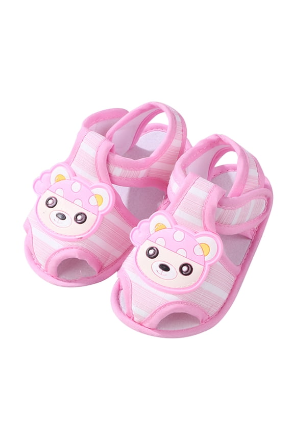 Sandals Toddler Girl Soft Sole Flat Shoes Closed Toe Outdoor Casual Summer First Walkers Striped Shoes with Cartoon Decorat Anti Kick Breathable Wear Sandals for Unisex Baby Boys Girls