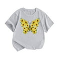 thumbnail image 1 of LNMQLPDBS Shirts for Toddler Girls Short Sleeve Crewneck Shirts Sunflower Butterfly Graphic Print T-Shirt Summer Tops for Casual Sport Grey 2-4 Years, 1 of 4