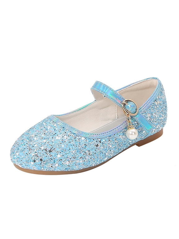 Shoes for Girls Flower Girls Dress Shoes Toddler Kids Wedding Party Low Heel Mary Jane Dance Shoes Glitter Sequins Flat Princess Shoes Toddler Dress Shoes for Stage Performance