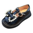 thumbnail image 1 of LNMQLPDBS Shoes for Girls Kids Solid Color Platform Flat Dress Shoes with Pearl Bowknot Decoration Comfort Soft Sole Princess Shoes for Summer Outdoor Girls Slip On Shoes Black 2.5-3 Years, 1 of 6