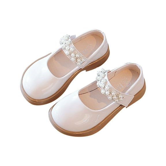 LNMQLPDBS Shoes for Girls Kids Spring/Autumn Solid Color Platform Mary Jane Shoes with Bright Pearl Straps Dance Shoes Toddler Princess Dress Shoes for Party Birthday School Performance