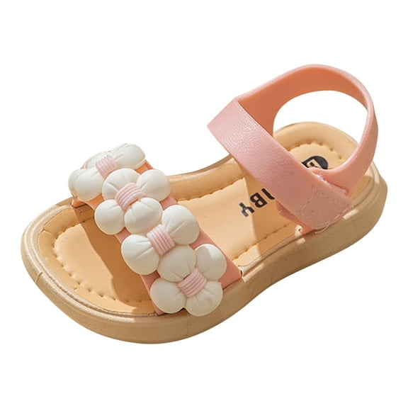 LNMQLPDBS Shoes for Girls Toddler Girl Sandals Summer Waterproof Floral Decoration Color Block Soft Sole Comfort Beach Sandals Casual Cute Dress Shoes Flower Girl Shoes for Wedding Pink 2-2.5 Years