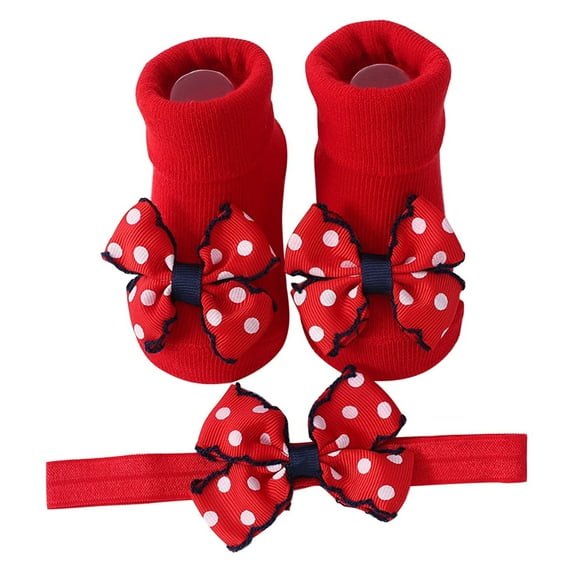 LNMQLPDBS Sock Shoes for Baby Girl Polka Dot Bowknot Toddler Sock Shoes with Cute Headband Baby Walking Shoes Fashion Breathable Infant Sock Shoes Boys & Girls Non-Slip Sneakers Red 6-12 Months