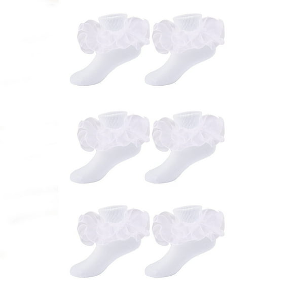 LNMQLPDBS Socks for Baby Girl 3 Pairs Solid White Color Ruffle Trim Lace Flower Soft Non-Slip Shorty Socks Trendy Breathable Floor Socks Ruffle Socks Baby Gifts for Girls Toddler Dress Socks ﻿ ﻿