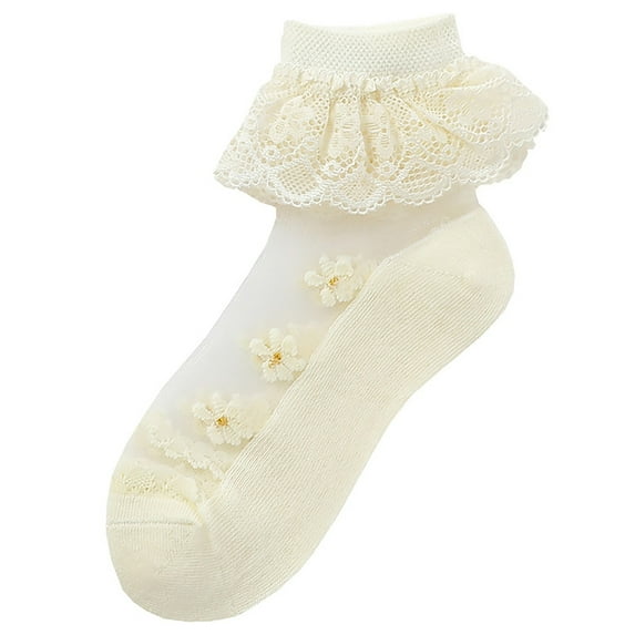 LNMQLPDBS Socks for Girls Solid Color Embroidery Ruffle Trim Lace Socks Tulle Trendy Breathable Ruffle Socks Baby Gifts for Girls Soft Non-Slip Shorty Socks Baby Girl Seamless Socks for Kids