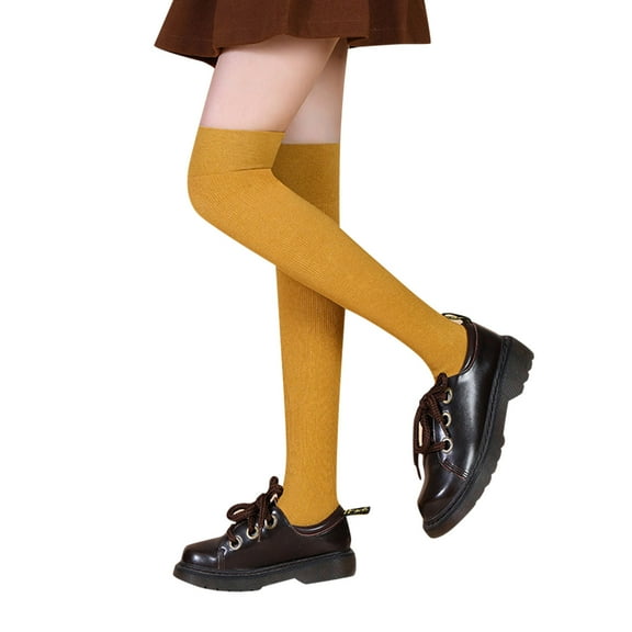 LNMQLPDBS Stockings Calf Socks Summer Thin Knee High Socks School Uniform Dress Socks Seamless Toe Soft Basic Tube Socks for Girls Over Knee Socks Multycolor Option Yellow 3-12 Years