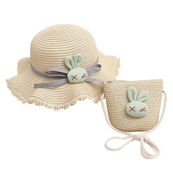 LNMQLPDBS Straw Sun Hat & Shoulder Bag Sets for Kids Summer Straw Hat for Girls Large Brim Beach Hat with Pretty Flower Baby Outdoor Sun Protection Hat Trendy Sunshade Cap for Tourism