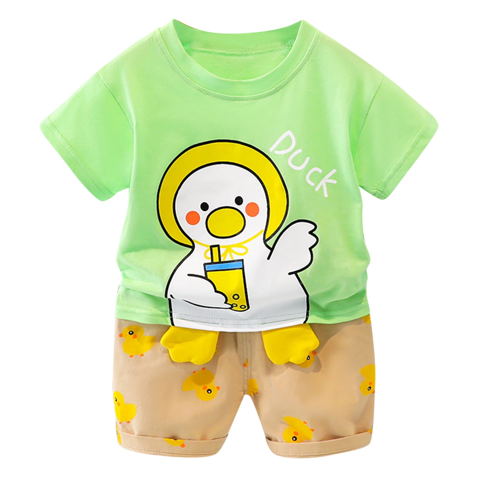 LNMQLPDBS Summer Baby Boys Girls Cotton Clothing Sets 2 Pcs Short Sleeve Crewneck Cartoon Dark Animal Print Tops and Shorts Outfits Set 3 Year Old Boy Gift Girls Summer Cute Outfits Green 3-4 Years