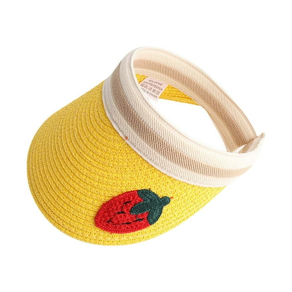 LNMQLPDBS Summer Lightweight Breathable Sun Visor Hat Wide Brim Straw Hat with Cute Pattern Empty Top Beach Hats Baseball Sport Caps Summer Outdoor Hats for Kids Unisex Baby Beach Play Hats B A