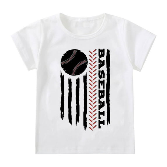 LNMQLPDBS Summer Tops Boys Baseball Graphic Letters Printed Short Sleeve Blouse Girls Pullover Crewneck Soft Sport T-Shirts Toddler to Big Kid White 12-18 Months