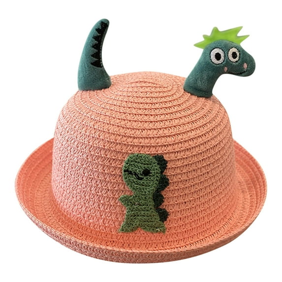 LNMQLPDBS Sun Hats for Kids Cartoon Dinosaur Doll Splice Cute Straw-Sun-Hat with Knit Pattern Summer Sun Beach Cap Little Girl Hat Toddler Boy Sunhats for Spring Autumn