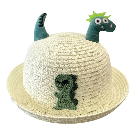 LNMQLPDBS Sun Hats for Kids Cartoon Dinosaur Doll Splice Cute Straw-Sun-Hat with Knit Pattern Summer Sun Beach Cap Little Girl Hat Toddler Boy Sunhats for Spring Autumn