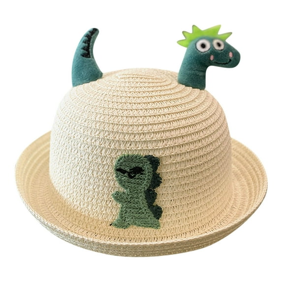 LNMQLPDBS Sun Hats for Kids Cartoon Dinosaur Doll Splice Cute Straw-Sun-Hat with Knit Pattern Summer Sun Beach Cap Little Girl Hat Toddler Boy Sunhats for Spring Autumn