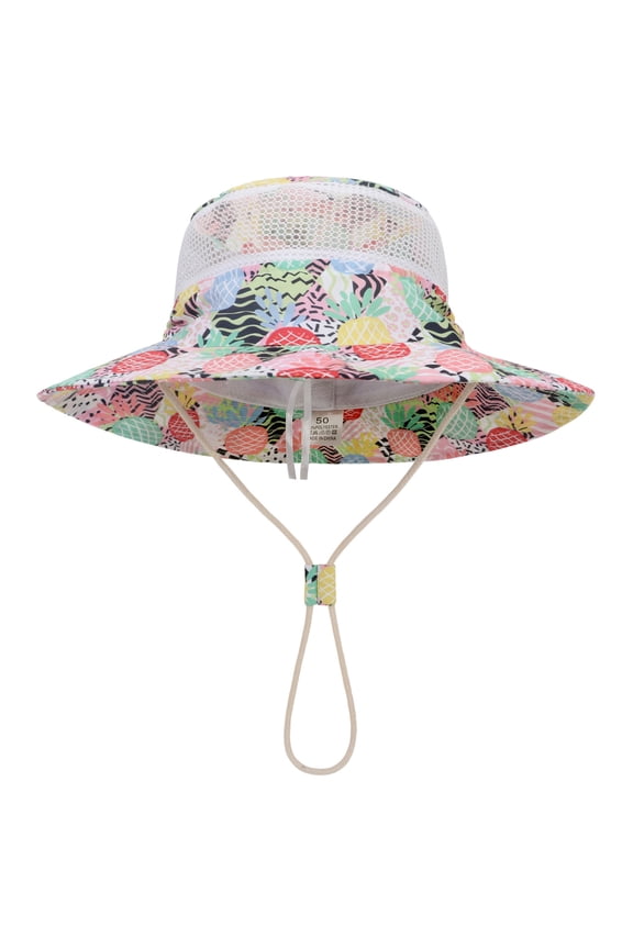 Sun Protection Hat for Kids Fruit Pattern Printed Sun Visor Hats with Chin Strap Toddler Boys Girls Wide Brim Summer Outdoor Hat with Mesh Baby Bucket Hat Beach Play Sun Hat 