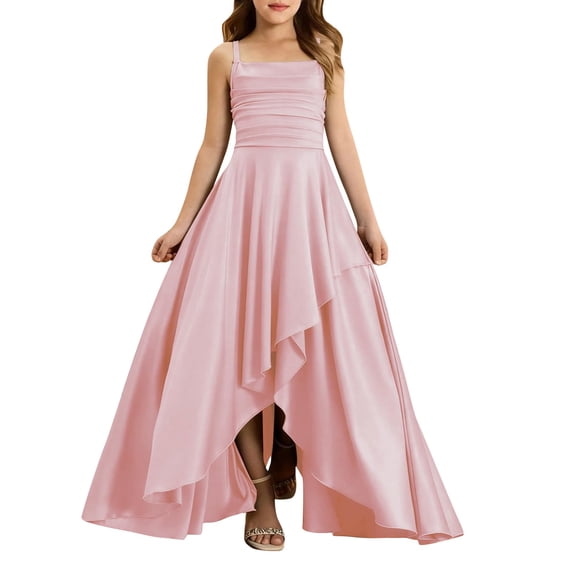 LNMQLPDBS Teen Girl Bridesmaid Dresses Girls Cute Spaghetti Strap Formal Wedding Party Flower Girl Dress Ruffle Hem A-line Party Pageant Gown