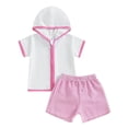 thumbnail image 1 of LNMQLPDBS Toddler Baby Boy Girl Swim Cover Up Towel Terry Zipper Hooded Tops Seersucker Gingham Shorts Set Bathing Suit Coverup Baby Bathing Suit Girl Boys Swim Shorts Outfit, 1 of 9