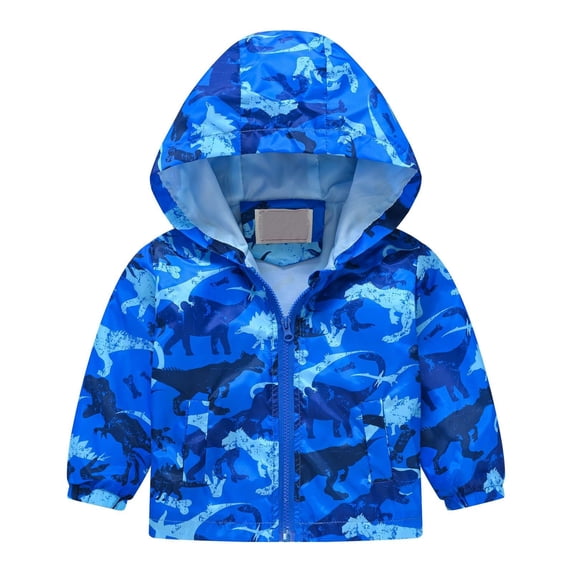 LNMQLPDBS Toddler Baby Dinosaur Print Hooded Jacket Lightweight Water Resistant Windbreaker Jacket Casual Outdoor Full Zip Outerwear Coat Kids Spring Fall Casual Clothing