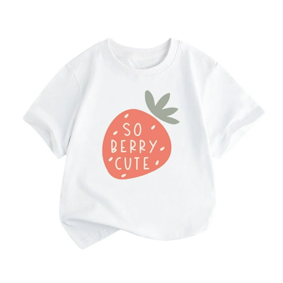 LNMQLPDBS Toddler Baby Girls Clothes Short Sleeve Crewneckt-Shirt Strawberry Graphic Letters Print Shirts Cute Summer Tops for Kids White 2-4 Years