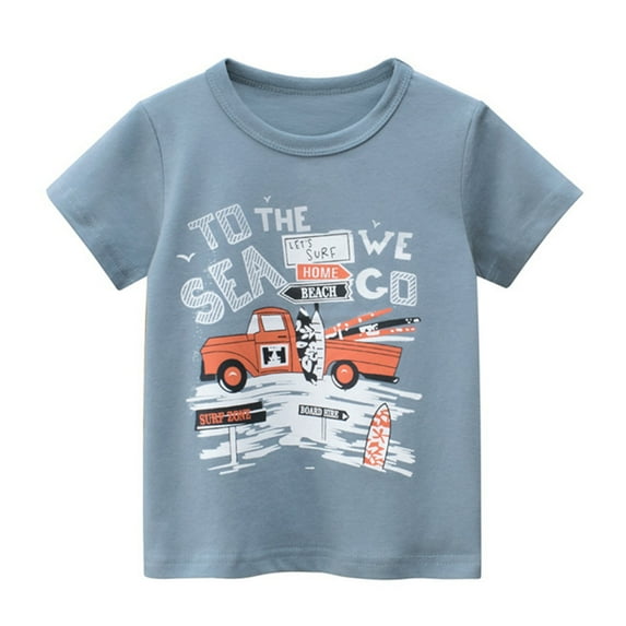LNMQLPDBS Toddler Boy Clothes Cute Letters Pattern Printed Short Sleeve T Shirt Crewneck Layering Shirts 18 Months Boy Clothes Summer Blouses for Kids Light Blue 4-5 Years