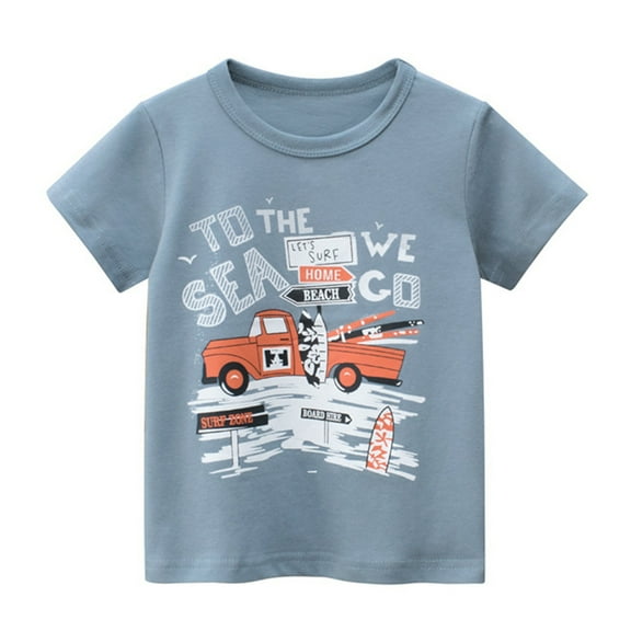 LNMQLPDBS Toddler Boy Clothes Cute Letters Pattern Printed Short Sleeve T Shirt Crewneck Layering Shirts 18 Months Boy Clothes Summer Blouses for Kids Light Blue 1-2 Years
