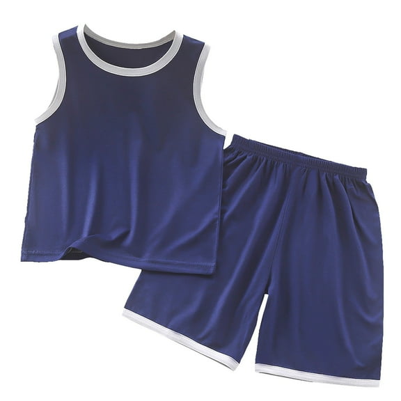 LNMQLPDBS Toddler Boy Clothes Summer Silk Pajamas Sets Boys and Girls Solid Color Sleeveless T-Shirt Shorts Outfit Kids Lightweight Breathable Soft Clothes for Home and Outdoor Play