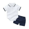 thumbnail image 1 of LNMQLPDBS Toddler Boy Sets Solid Color Button Down Lapel Pullover Shirts Romper Bodysuit Tops & Solid Shorts with Pockets 2pcs Outfits Baby Boy Clothes 6-9 Months Kids Gentlemen Style Suits, 1 of 3