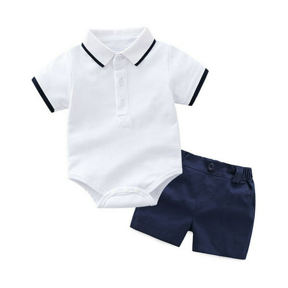 LNMQLPDBS Toddler Boy Sets Solid Color Button Down Lapel Pullover Shirts Romper Bodysuit Tops & Solid Shorts with Pockets 2pcs Outfits Baby Boy Clothes 6-9 Months Kids Gentlemen Style Suits