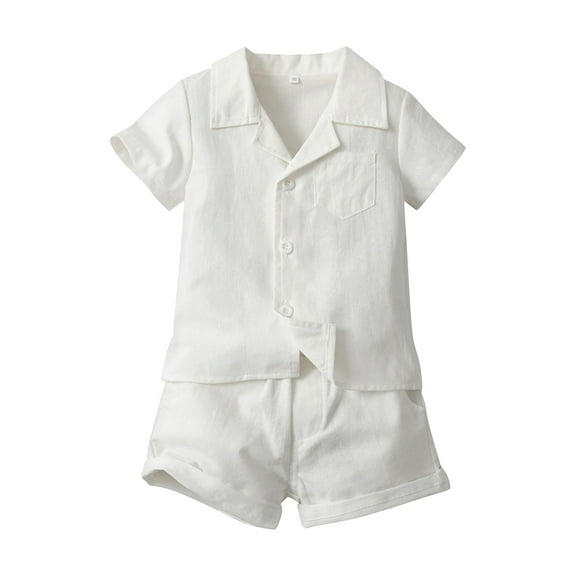 LNMQLPDBS Toddler Boy Sets Solid Color Button Down Shirt & Shorts 2pcs Outfits Boys Dress Shirts Lapel Blouse with Chest Pocket Baby Boy Summer Beach Casual Clothes Sets White 3 Years