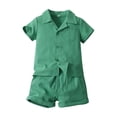 thumbnail image 1 of LNMQLPDBS Toddler Boy Sets Solid Color Button Down Shirt & Shorts 2pcs Outfits Boys Dress Shirts Lapel Blouse with Chest Pocket Baby Boy Summer Beach Casual Clothes Sets Green 13-18 Months, 1 of 4