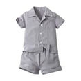 thumbnail image 1 of LNMQLPDBS Toddler Boy Sets Solid Color Button Down Shirt & Shorts 2pcs Outfits Boys Dress Shirts Lapel Blouse with Chest Pocket Baby Boy Summer Beach Casual Clothes Sets Grey 9-12 Months, 1 of 4