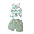 thumbnail image 1 of LNMQLPDBS Toddler Boy Sets Tropical Botanical Print Summer Vest and Shorts Sets Unisex Baby Cute Beach Outfits Girls' Short Sets Kids Casual Soft Tank Top Shorts Sets Light Blue 12-18 Months, 1 of 9
