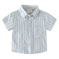 thumbnail image 1 of LNMQLPDBS Toddler Boy Short Sleeve Striped Lapel Tshirts Boys Button Down Shirt with Chest Pocket Cute Summer Tops for Kids Beach Vacation Clothes Blue 2-3 Years, 1 of 5