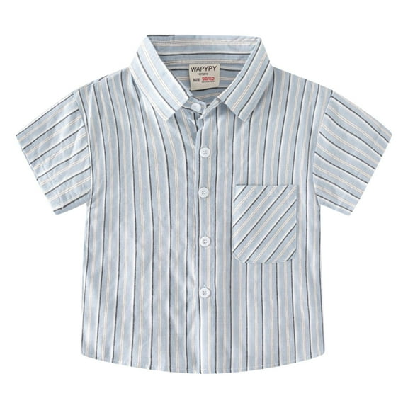 LNMQLPDBS Toddler Boy Short Sleeve Striped Lapel Tshirts Boys Button Down Shirt with Chest Pocket Cute Summer Tops for Kids Beach Vacation Clothes Blue 2-3 Years